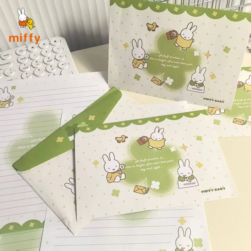 

20 Pcs Kawaii Miffy Envellopes and Sheets of Letter Paper Lucky Clover Cartoon Writing Paper Stationery Anime Accessories Gifts