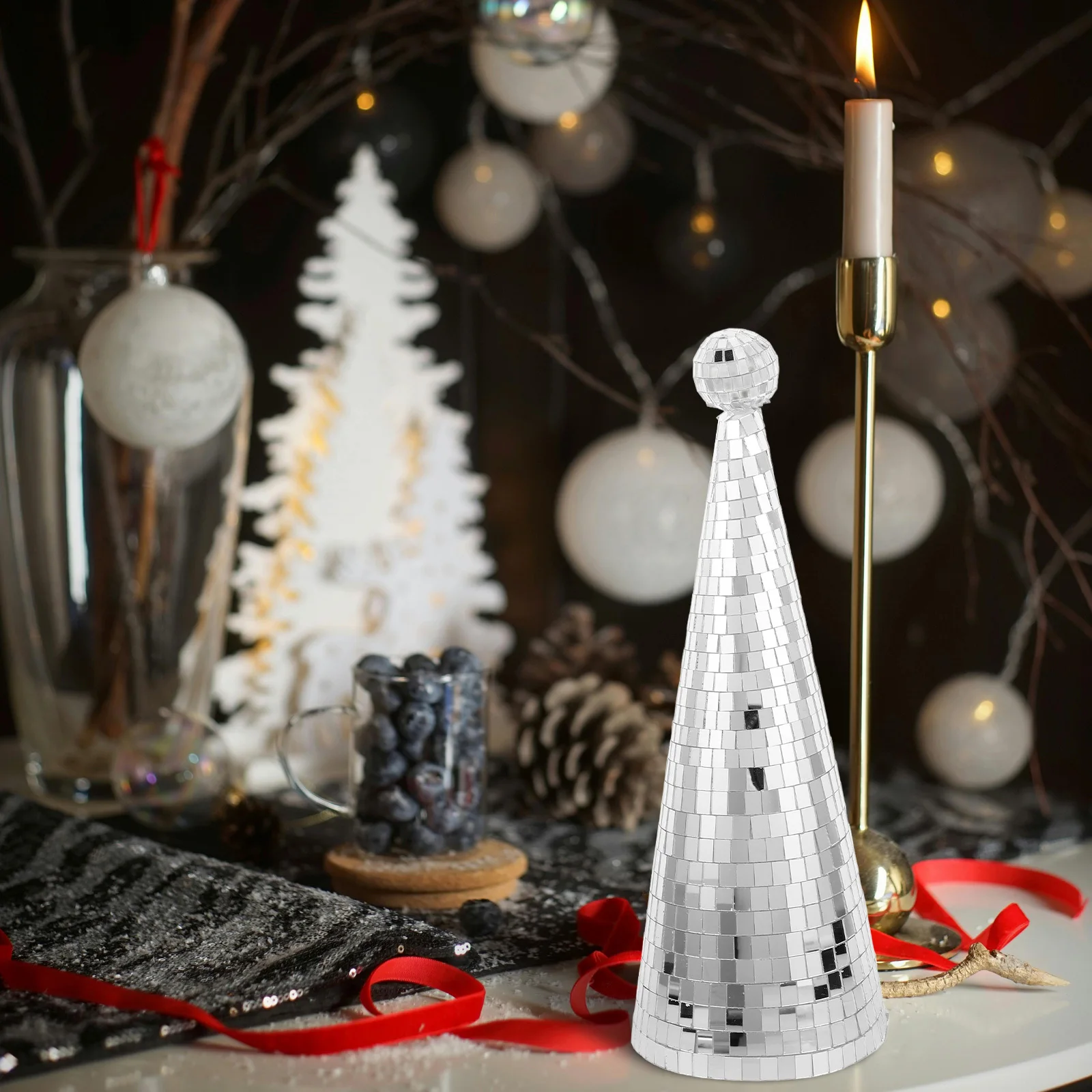 

1pcs Christmas Tree Decor Mirror Xmas Tree Glass Tabletop Decor For Holiday Party Festive Events Disco Room Decoration