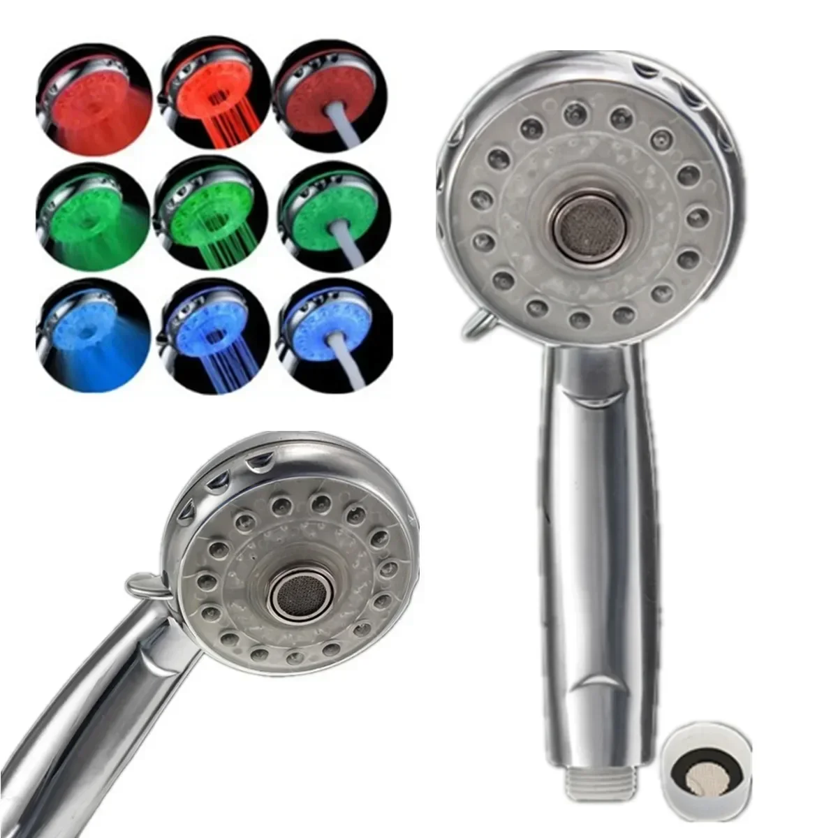 3 Mode 3 Color LED Adjustable Shower Head Light Temperature Sensor RGB Bath Sprinkler Bathroom Shower Head