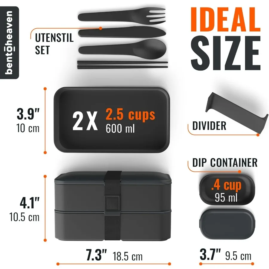 صندوق غداء ممتاز للبالغين من بينتو بوكس مع حجرات للنساء والرجال، مجموعة من أواني وعيدان تناول الطعام وحاوية غمس، يابانية لطيفة