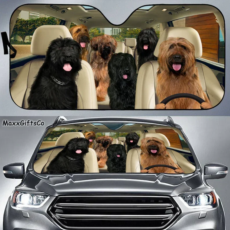 Briard Car Sun Shade, Dogs Windshield, Dogs Family Sunshade, Dog Car Accessories, Car Decoration, Gift For Dad, Mom