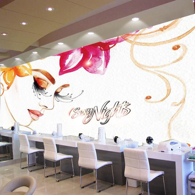 

Пользовательские 3d маникюрный салон татуировки полуперманентные обои косметика лак для ногтей акварельный салон гостиная фон настенная роспись 8d