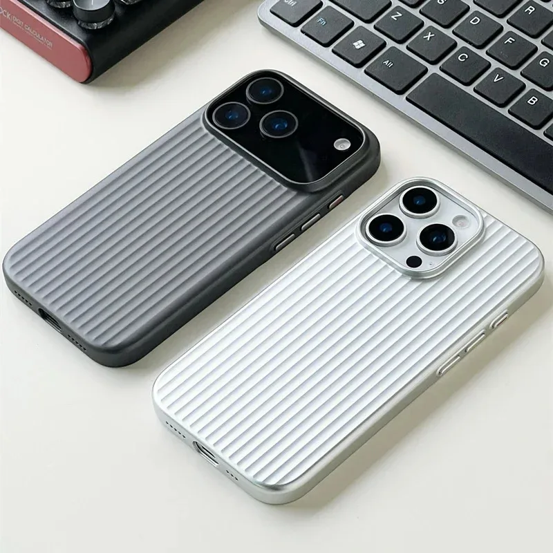 

For iPhone 17 / 16 / 15 / 14 Pro Max Magnetic 3D Luggage Stripe Case – Plating Shockproof Matte Cover – Slim Wireless-Charge