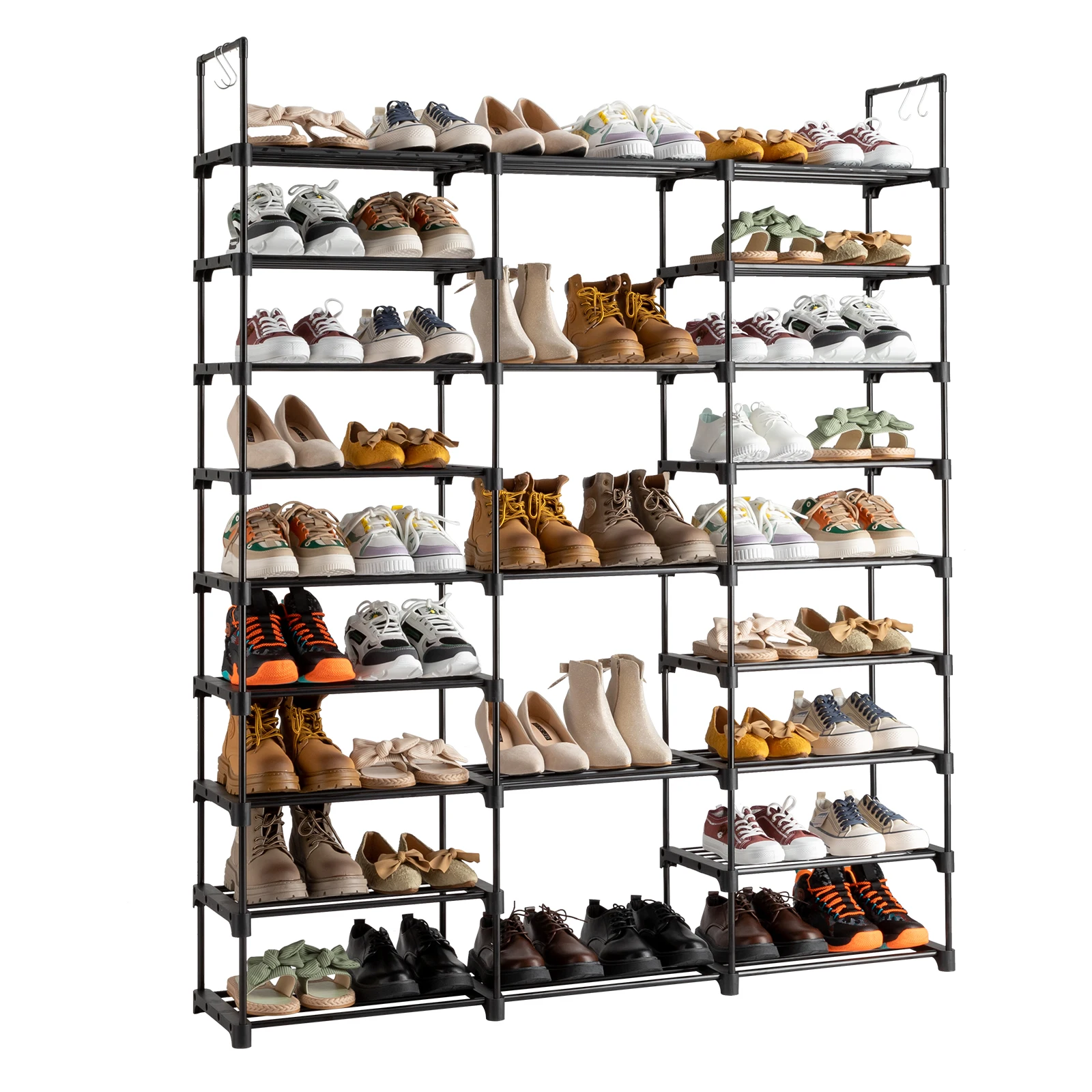 9-Tier Tall Shoe Rack, Shoe Organizer with Hook, Space-Saving Shoes Cabinet Storage Shelf for Entryway, Closet, Garage, Bedroom