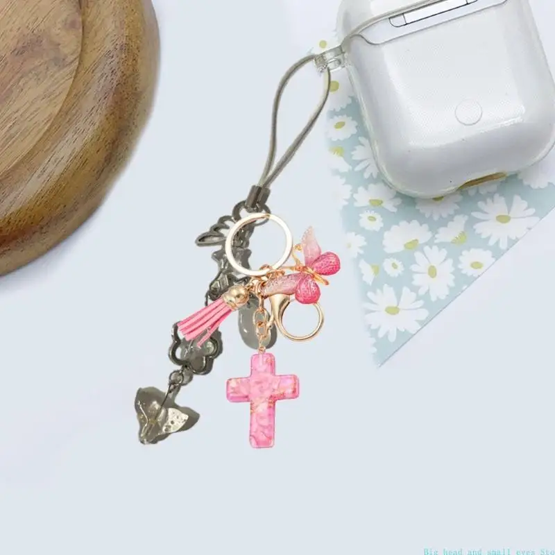 581C Resins Crosses Butterfly Keychain for Christian Believers and Bag Accessories