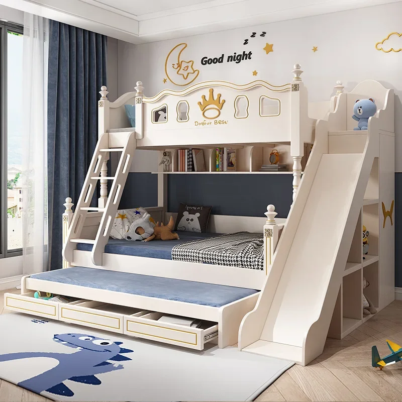 Best Selling Comfortable Modern Children's Bedroom Wooden Bunk Bed with Drawers and Slide