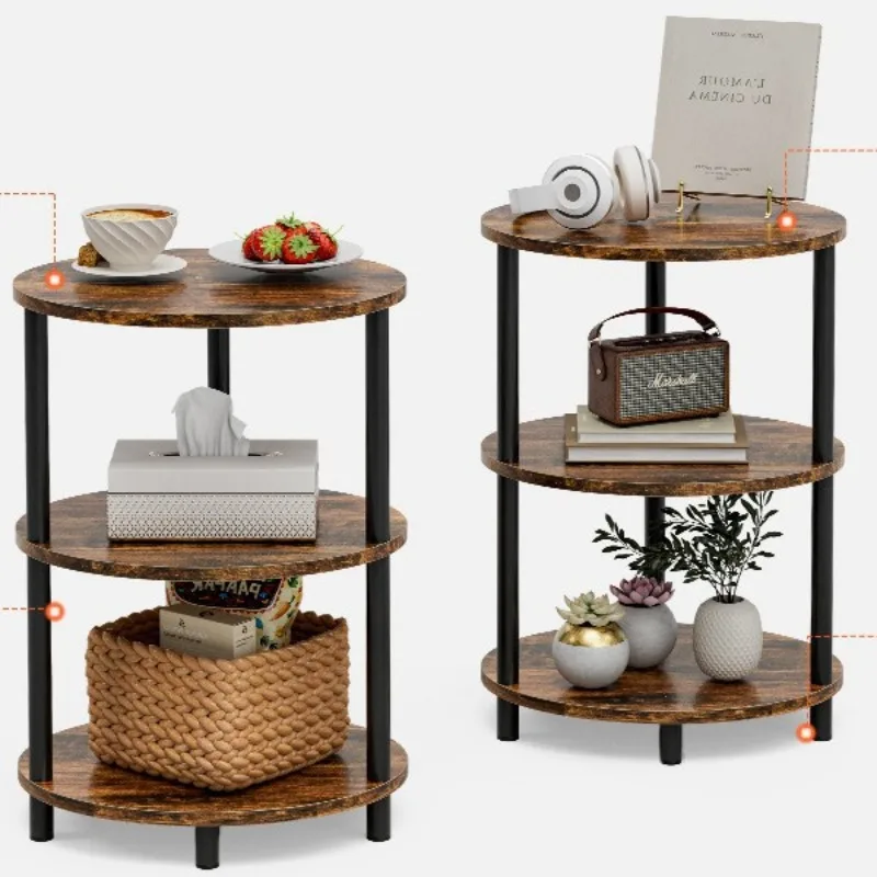 Side shelf three-layer solid wood-colored household small  table, floor-type multi-layer storage coffee table living room