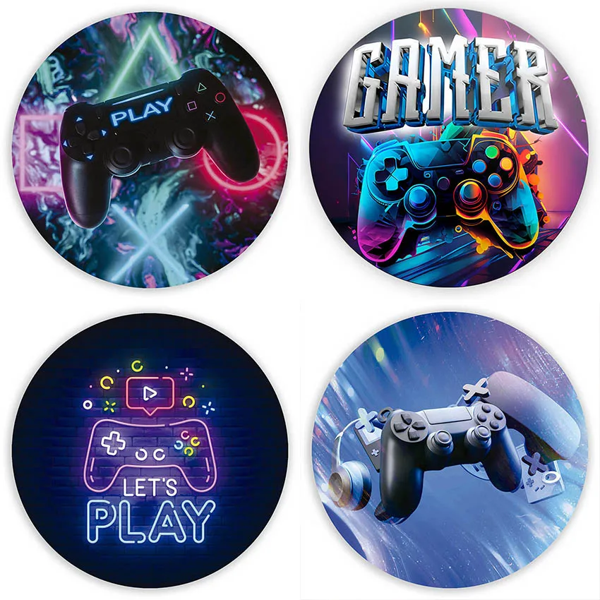 

Mehofond Background Video Game on Gaming Level Up Boys Birthday Party Baby Shower Decor Backdrop Cover Round Circle Photo Studio