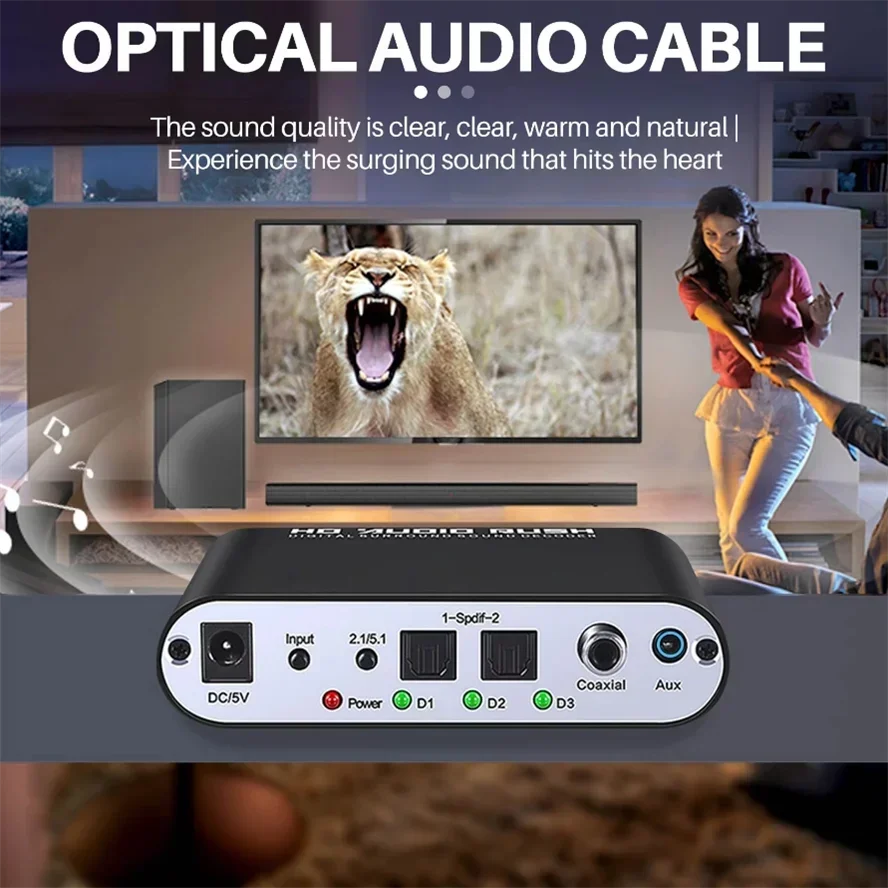 5.1 CH HD Audio Decoder SPDIF Coaxial to RCA DTS AC3 Optical Digital Amplifier Analog Converte Amplifier Coaxial To 6RCA Decoder