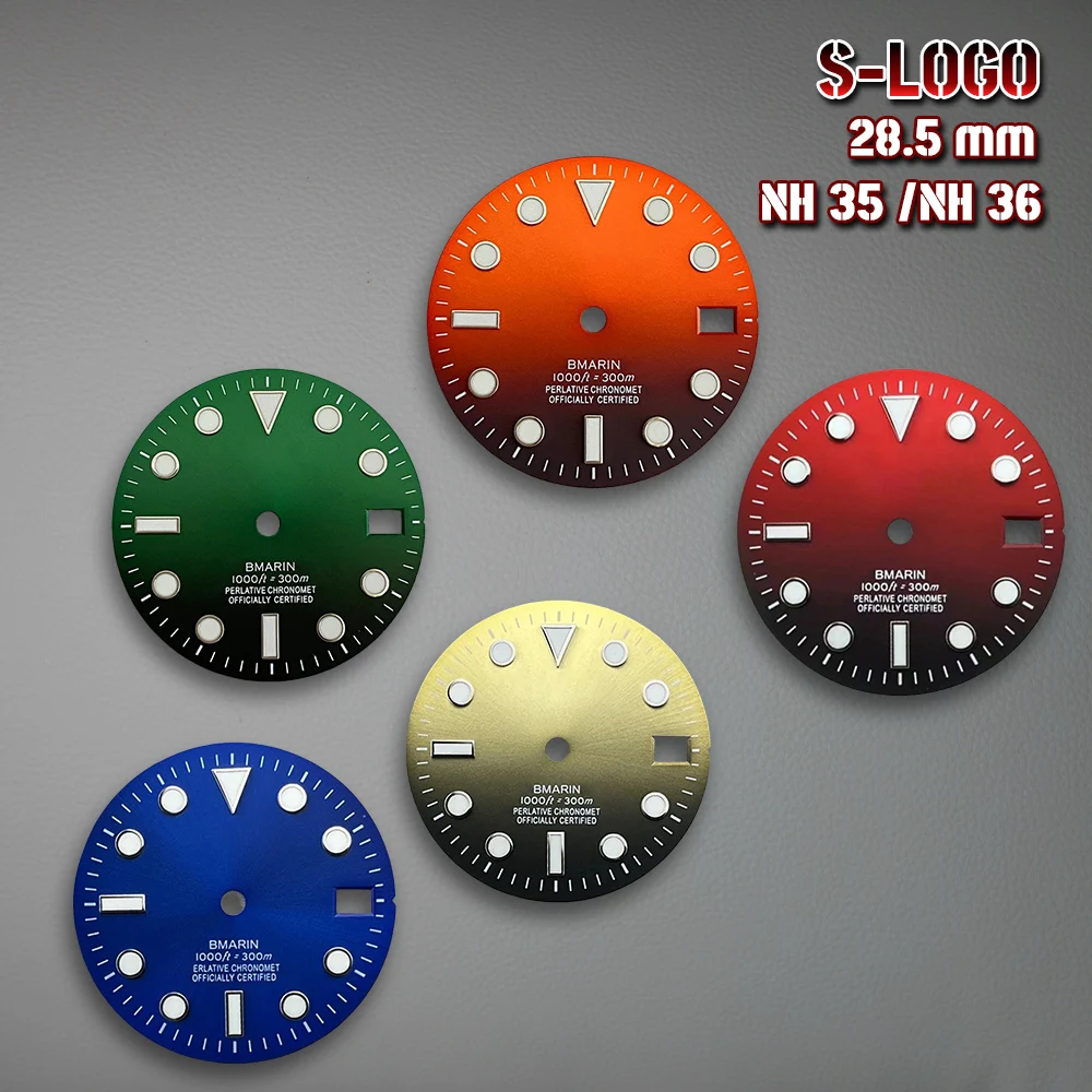 

28,5 мм ледяной синий светящийся SUB Mod NH35 циферблат S логотип Sunray циферблат подходит для NH35/NH36/4R/7S модификации часов с механизмом аксессуары