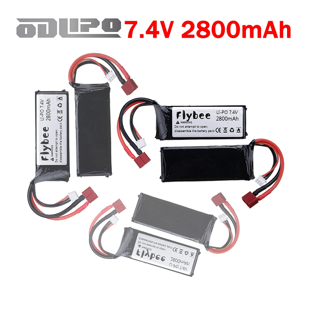 7.4V 2800mAh Lipo Battery With T-Plug 2S For Wltoys 12428 12423 124017 104001 144001 RC Toys Electric Car, Racing Cars Parts