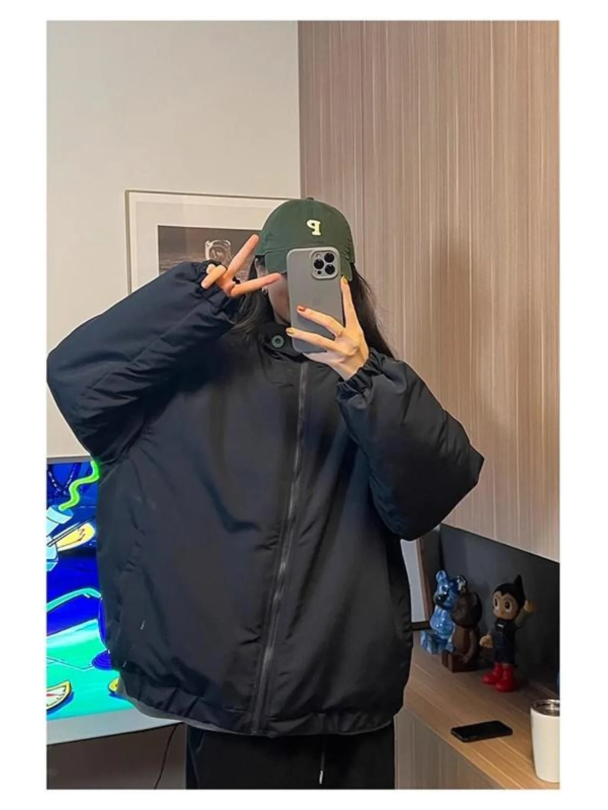 

Зимняя хлопковая куртка Thiened, мужская свободная теплая куртка с воротником-стойкой в стиле ретро, американская однотонная верхняя одежда для колледжа, пальто