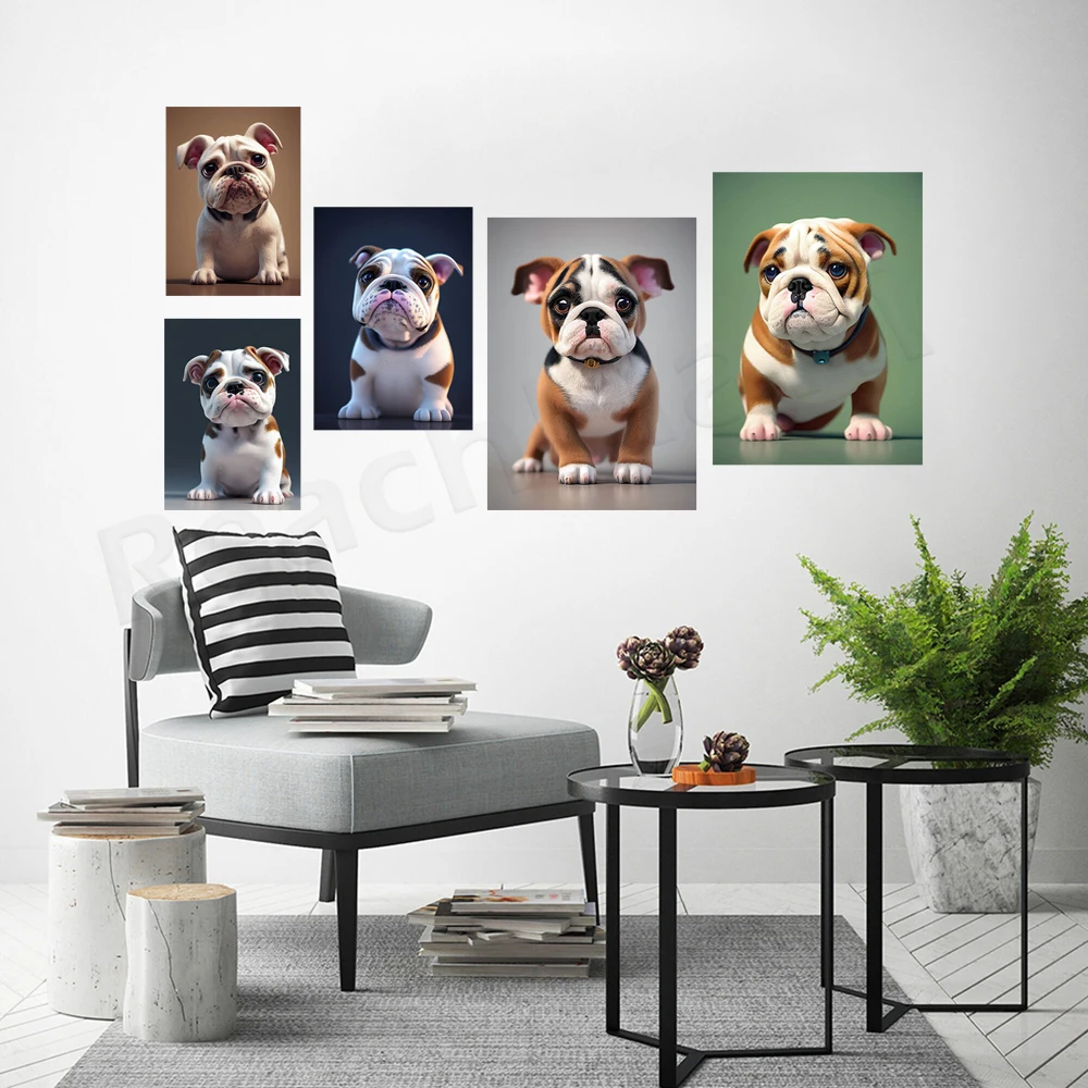 Human Friends Cute Animal BullDog Puppy Portrait Poster Canvas Painting Art Nordic Poster Printing Mural Living Room Decor