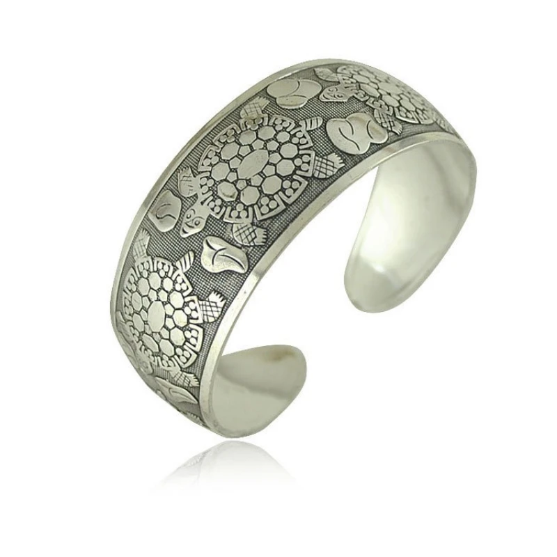 Meetvii New Retro Cuff Bracelets Tibetan Silver Metal Carving Sea Turtle Lotus Elephant Flower Bangles Vintage Gypsy Jewelry image 4