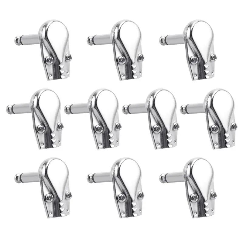 NALFI-10Pcs 90Degree Right Angle 6.35 Mm Mono 2 Pole Jack Plug 6.35Mm Guitar Phono Pancake 1/4 Inch Connector