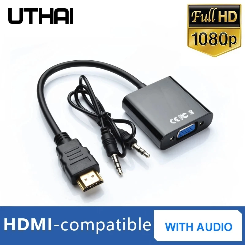 T20 HDMI-compatible1080P VGA 어댑터 3.5mmAudio 4K HD 디지털 케이블 노트북 태블릿 HDMI 남성 VGA Famale 변환기