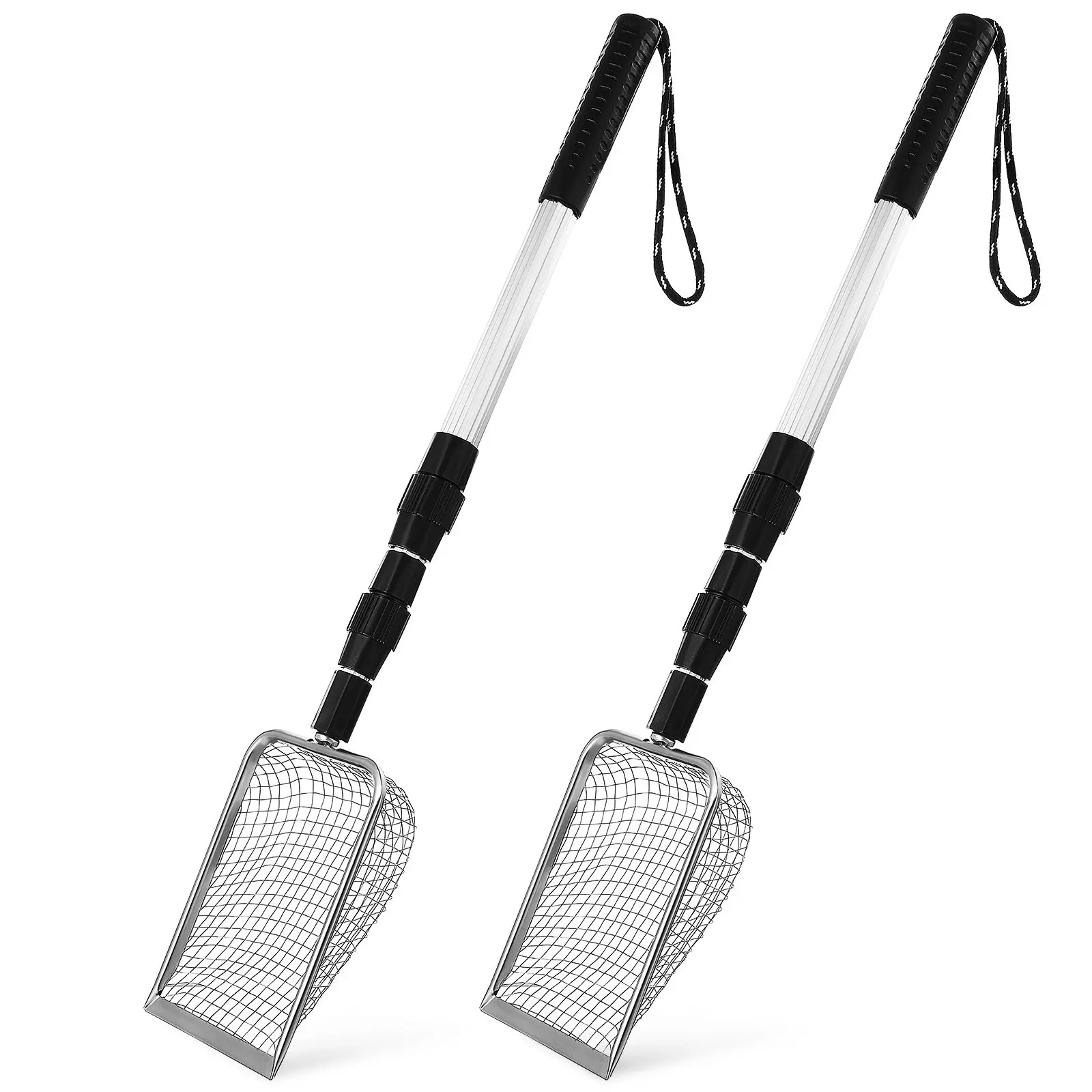 

2Pcs Cat Litter Scoop Telescopic Extendable Metal Handle Dense Mesh Sifter Easy Clean Litter Box Pet Supply Tool