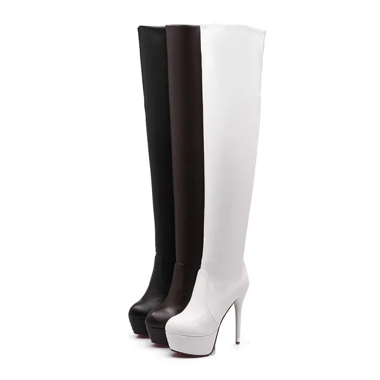 Women Over The Knee High Boots Winter Shoes Thin High Heel Pointed Toe Women Motorcycle  Boots Sexy Black White Brown Botas 458