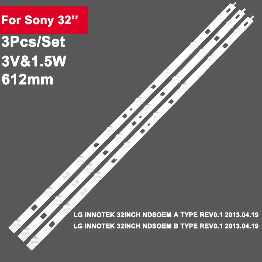 3 buah/set Strip lampu latar LED 612mm 32in untuk Sony 30 ''8Led 32R303B 32R407A 32R300B 32R305B 32R303C RD303 rdrd