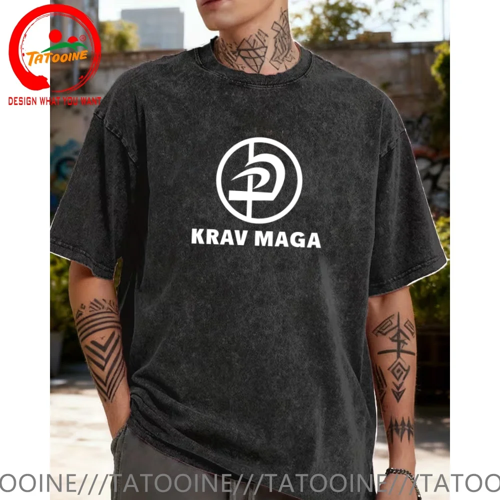 

Vintage Washed Cotton T-Shirt krav-maga-israeli-symbol-martial-arts T Shirt for Men Fashion Trendy Casual Clothing