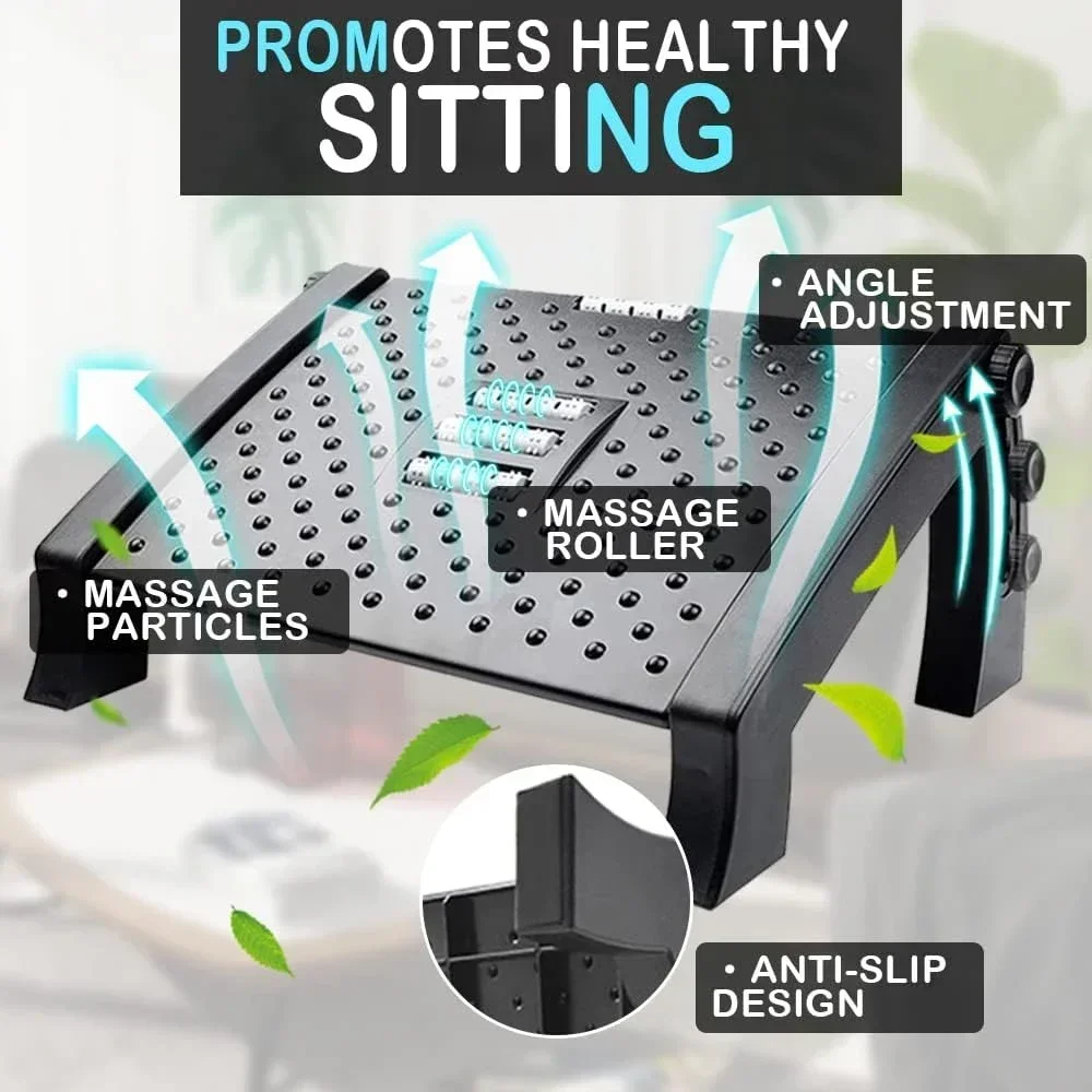 Adjustable Height Foot Rest At Work, Ergonomic Foot Stool Under Desk for Office, Comfortable Desk Foot Rest for Pressure Relief