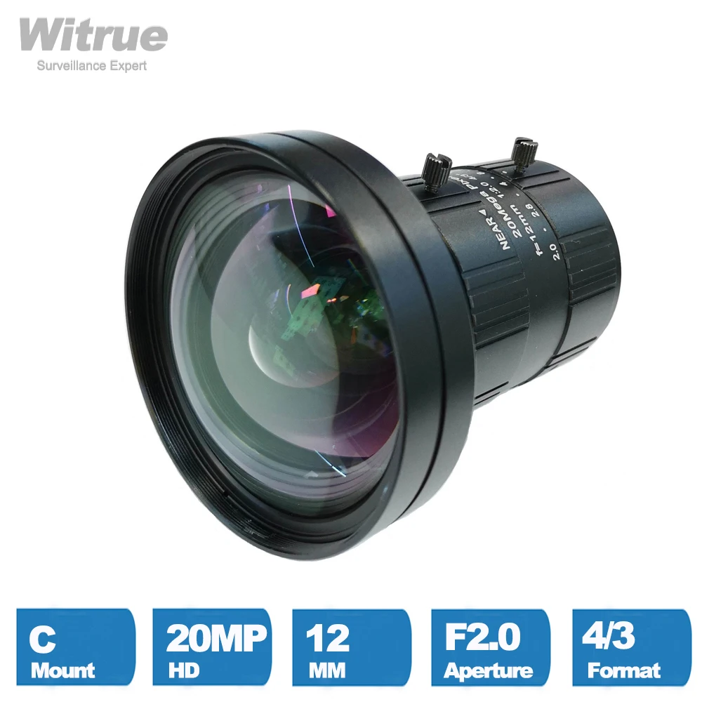 Witrue HD Industrial CCTV Lens 20 Megapixel C Mount 12mm 4/3