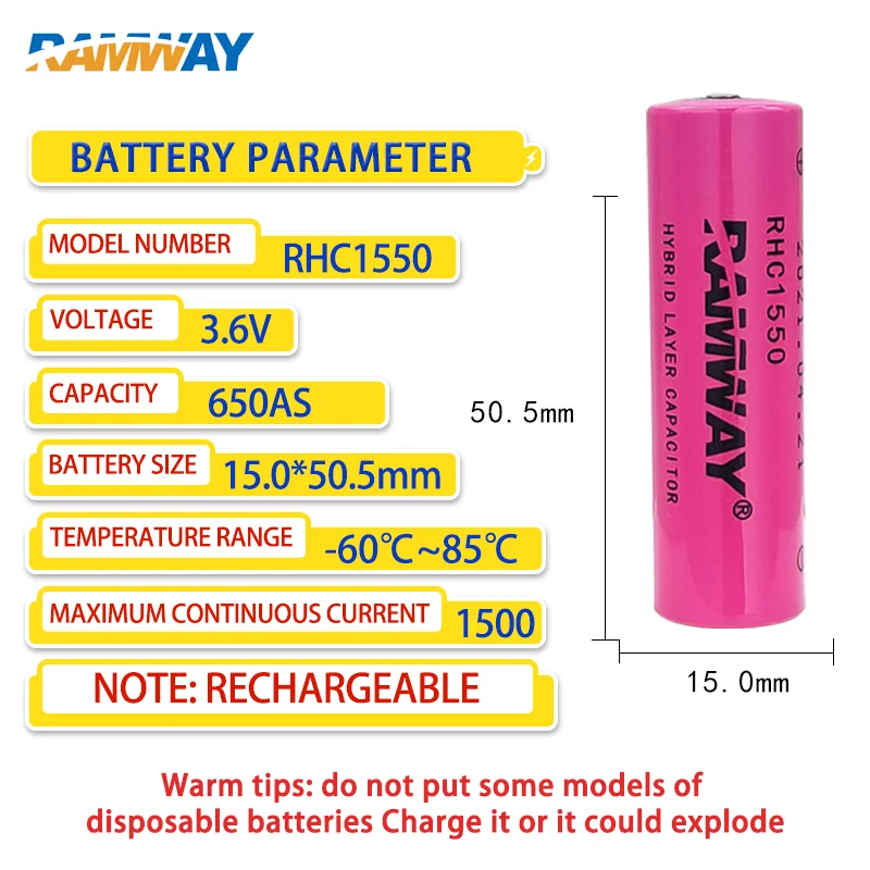 RHC1550 3.6V rechargeable battery capacitor, remote reading, intelligent water meter, flow meter, sensor, GPS locator