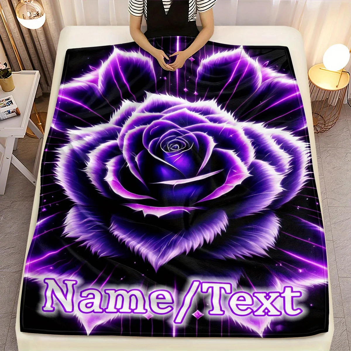

Customizable purple rose blanket with soft and warm flannel, lightweight polyester, perfect for sofas, bedrooms