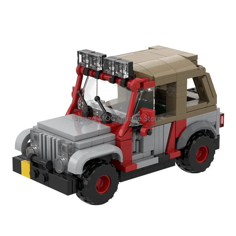 Classic Dino Park Explorer Jeep Building Blocks Kit, MOC Retro Staff Offroad Truck Model, Educational Toy for Movie Hobby