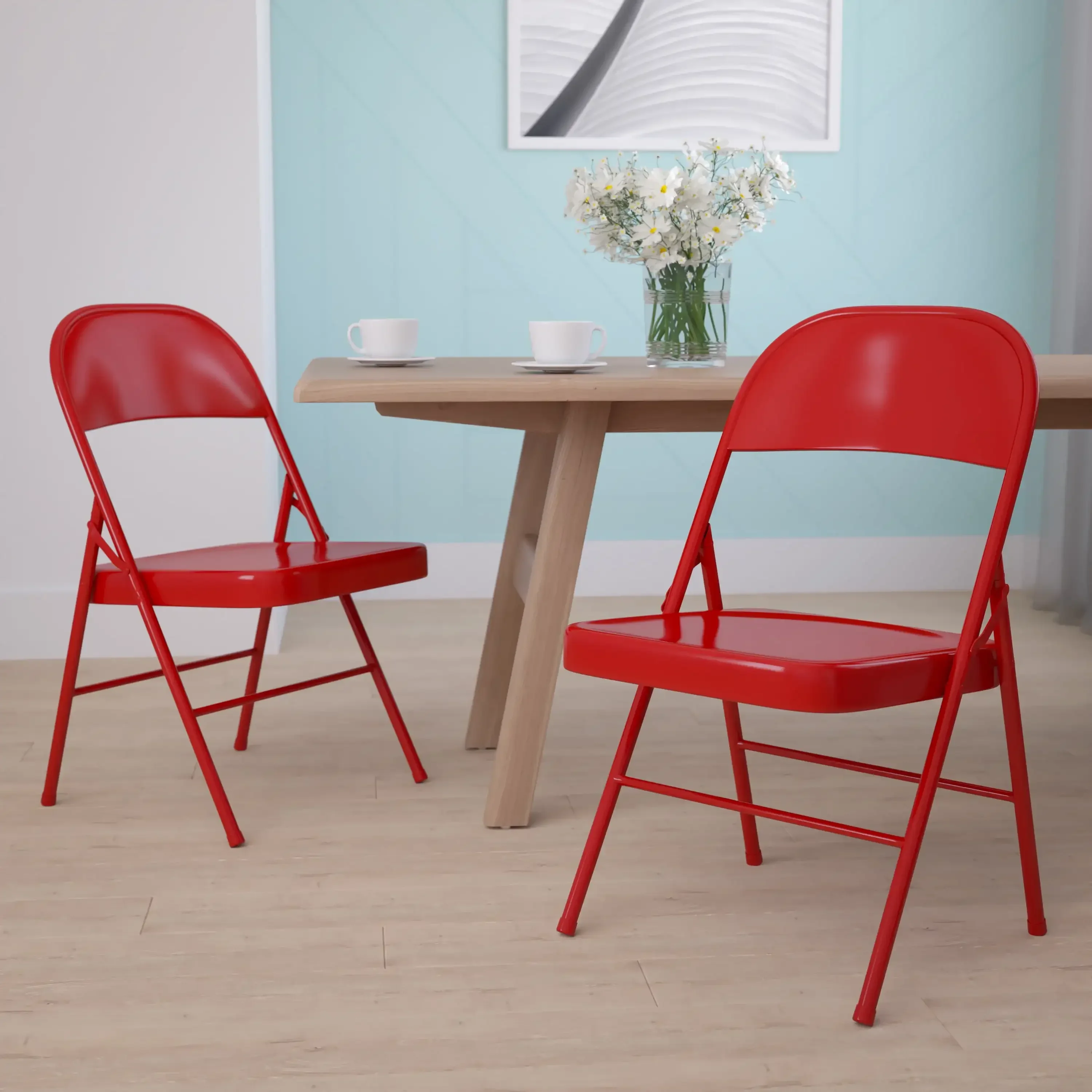 2 Pack HERCULES Series Double Braced Red Metal Folding Chair