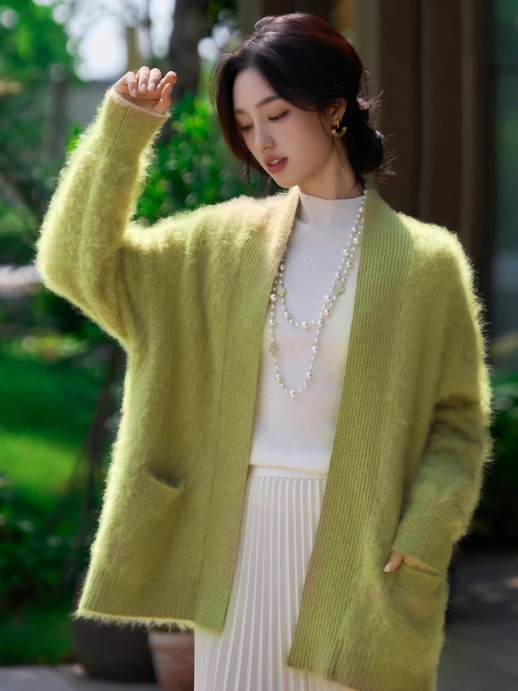 Grace feminino casual solto cardigan melhorado artesanato 100% lã merino camisola de malha outono inverno quente macio chique roupas topos