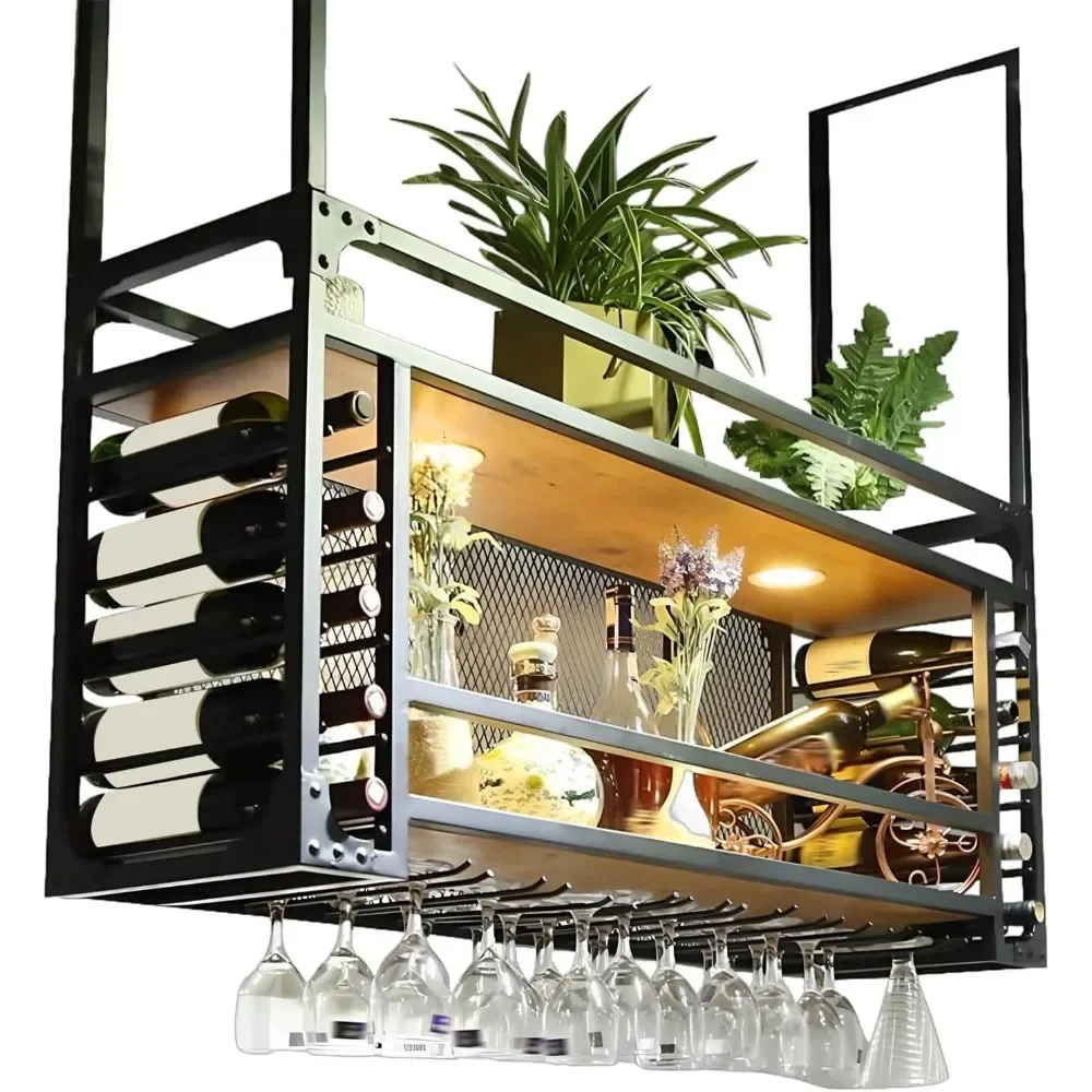 

Wine Rack Bar Shelves Wall Mounted with Hanging Wine Glass Rack Mini Bar Liquor Cabinet Bar Bottle Display Shelf Whiskey Shelf C