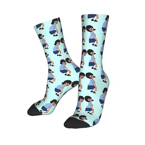 Autumn Winter Funny Men's Women's Tina Socks Bobs Burger Anime Sweat Absorbing Sports Socks