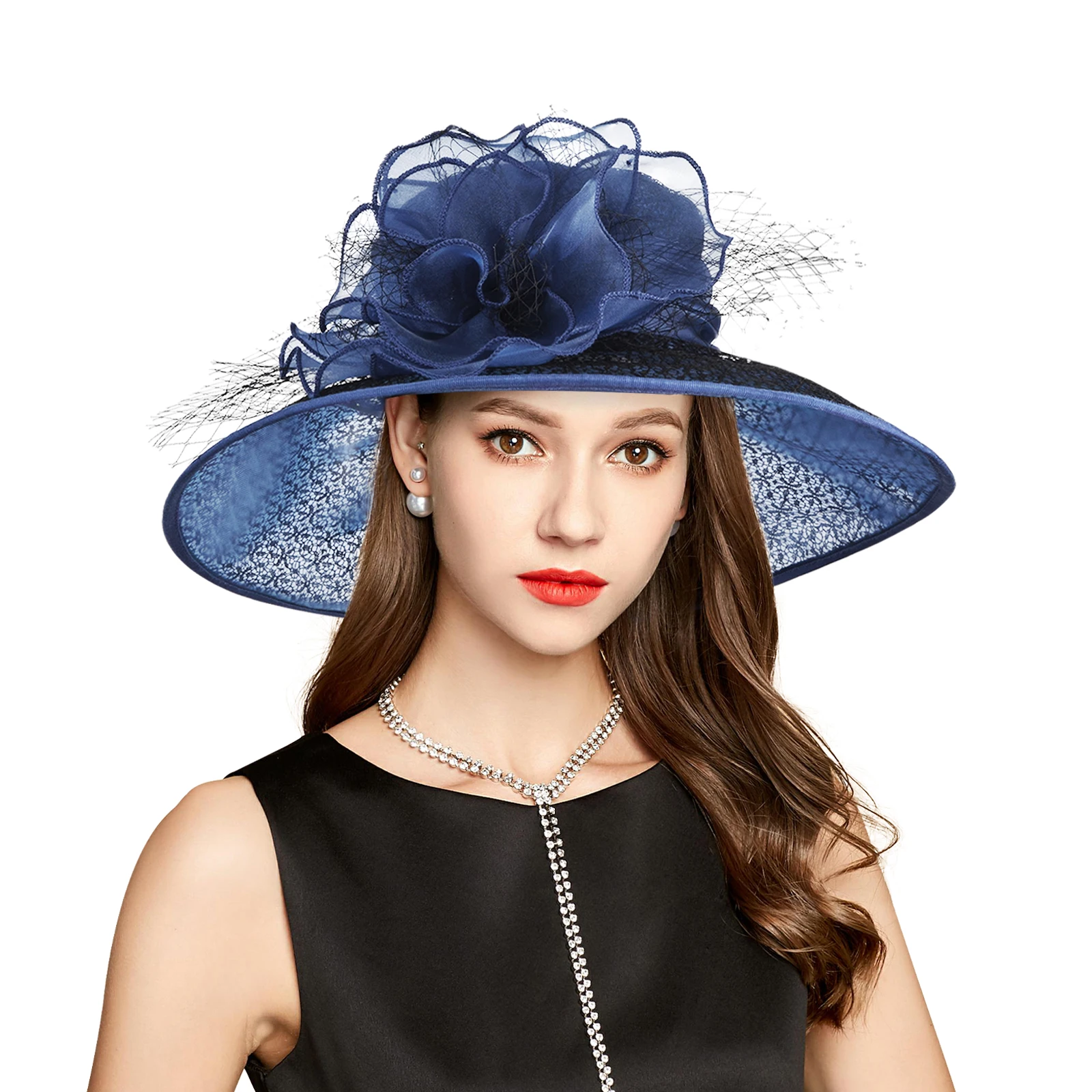 Lace Organza Church Hat Women Elegant Sun Hats Fascinator Hat With Headbands Hairpin Luxury Designer Brand Wedding Ceremony 4215