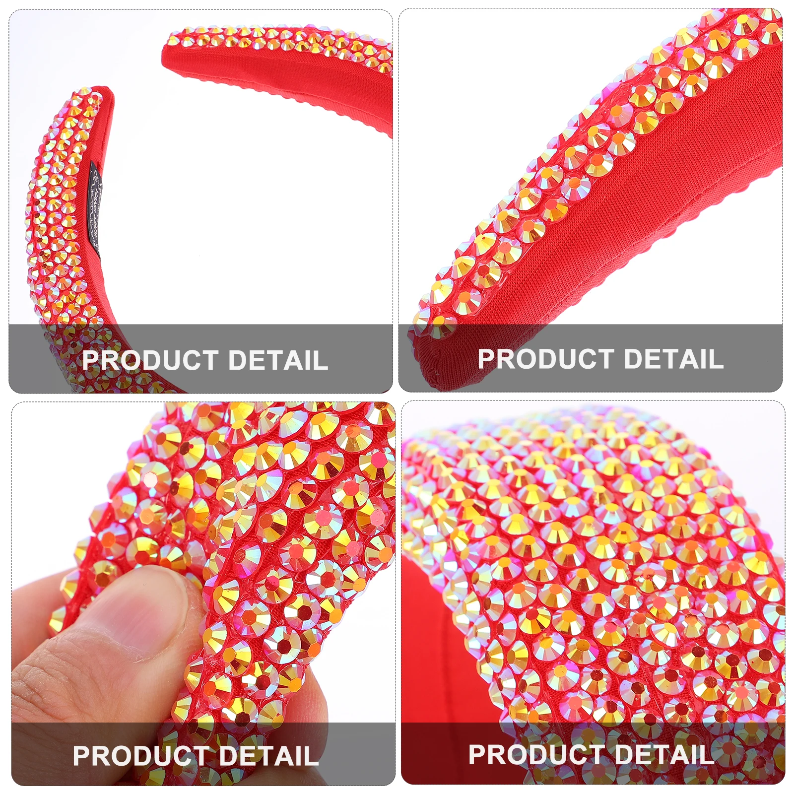 

Wide Brim Rhinestone Headband Headdress Hair Accessories Metal Hoop Sponge Red Bride High Quality Non Fading Deformation Party
