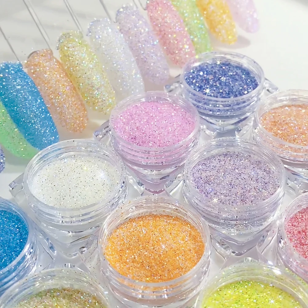 12 stks/set Fijne Iriserende Vlokken Nagel Pigment Stof Regenboog Snoep Suiker Nagel Glitter Poeder Elegante Bruiloft Manicure Decoraties *
