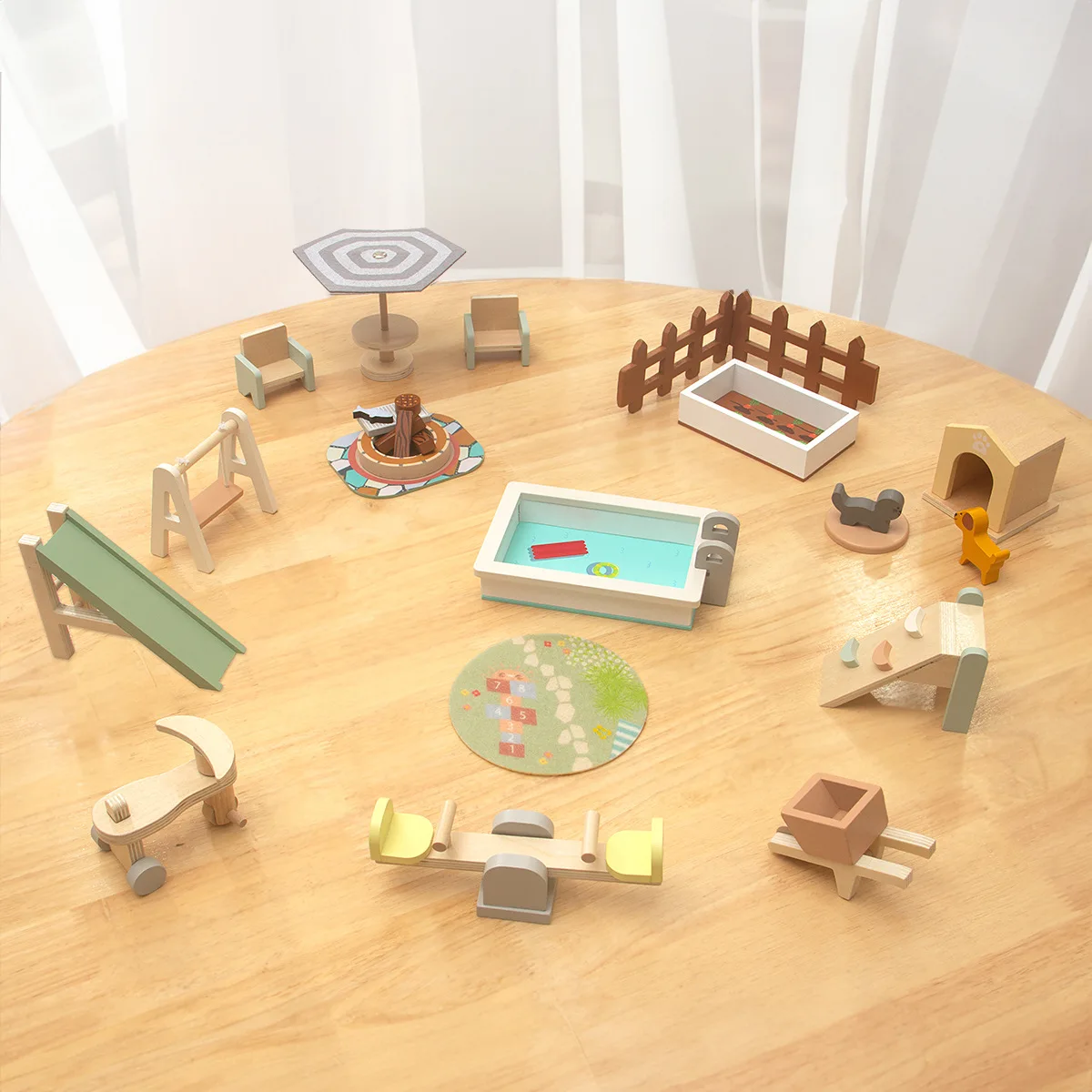 Juego de simulación para niños, juego de patio de juegos en miniatura, muebles de exterior para casa de muñecas, Mini juguete de escena de simulación