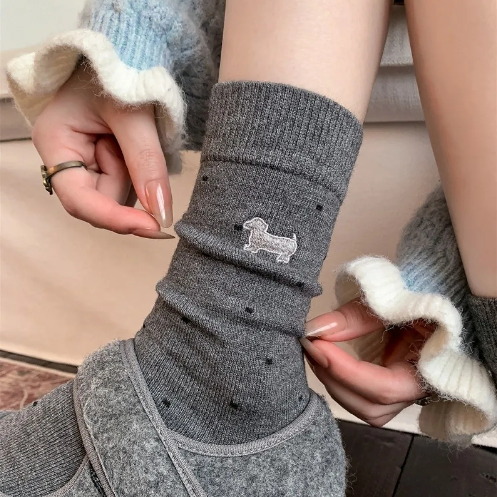 Cute Polka Dot Cartoon Cotton Socks Breathable Dog Puppy Socks Comfortable Soft Winter Socks For Women