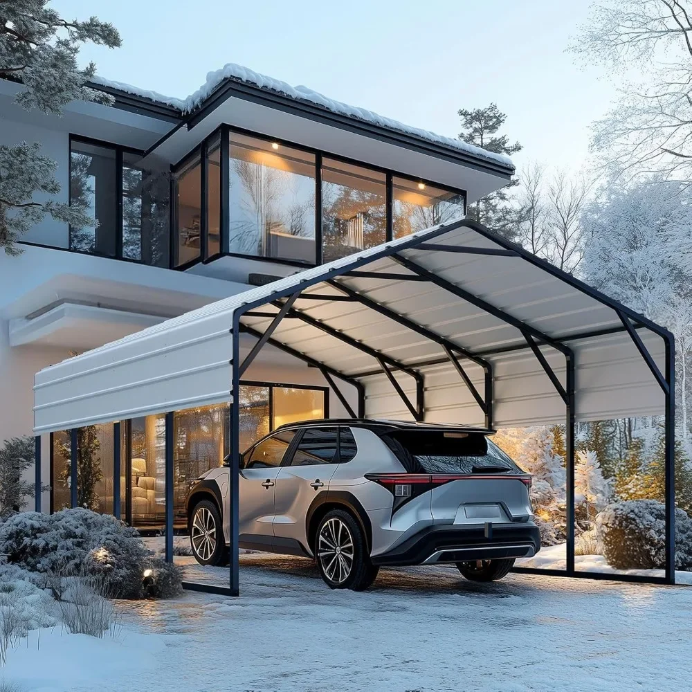 

Metal Roof Carport Kits 12x20 ft Heavy Duty Steel Car Shelter Weather Resistant Hard Top Garage Canopy