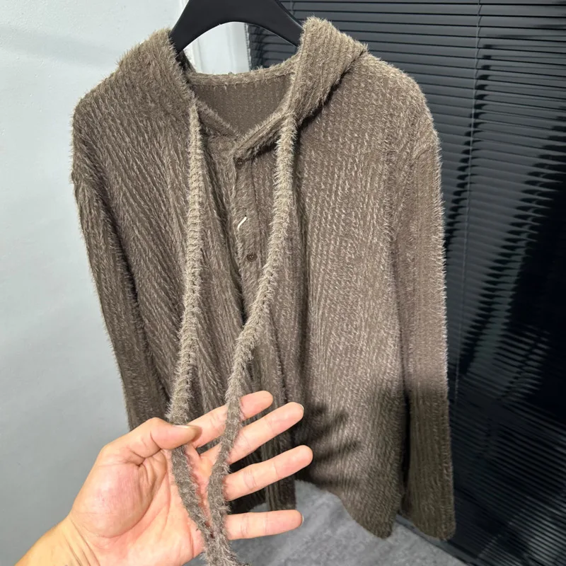 HKSH Autumn Winter New Men Dark Style Design Niche Hooded Buttons Knit Sweater Tide Loose Retro Versatile Women Pullover HK15736