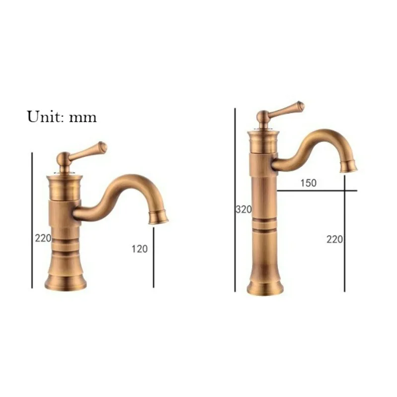Bathroom Basin Faucets Antique Brass Hot and Cold Water Mixer Taps Rotatable Single Handle Vintage Deck Mount