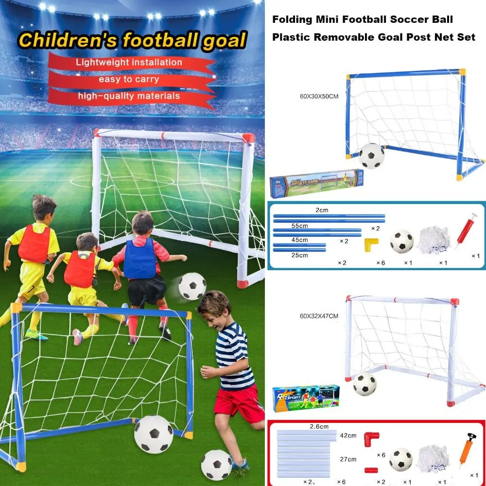 Mini pallone da calcio pieghevole in plastica, set di reti per porta rimovibili ad alta resistenza, 2 dimensioni, giocattoli per interni ed esterni per bambini