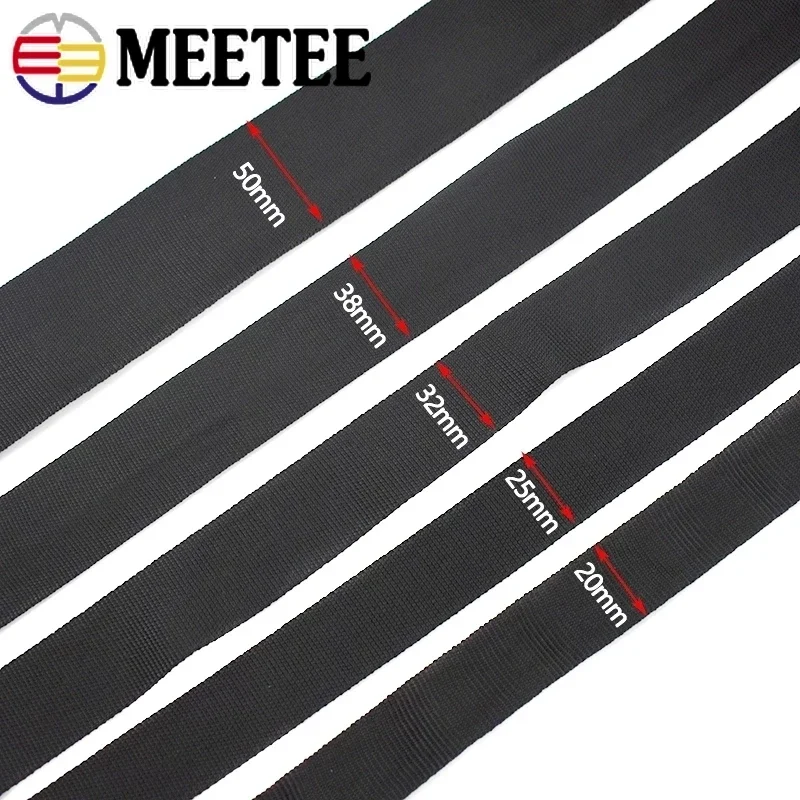 5Meters 25-50MM 1.6mm Thick Nylon Webbing Tapes Black Double-layer Ribbon Backpack Strap Band DIY Bag Garment Sewing Accessories