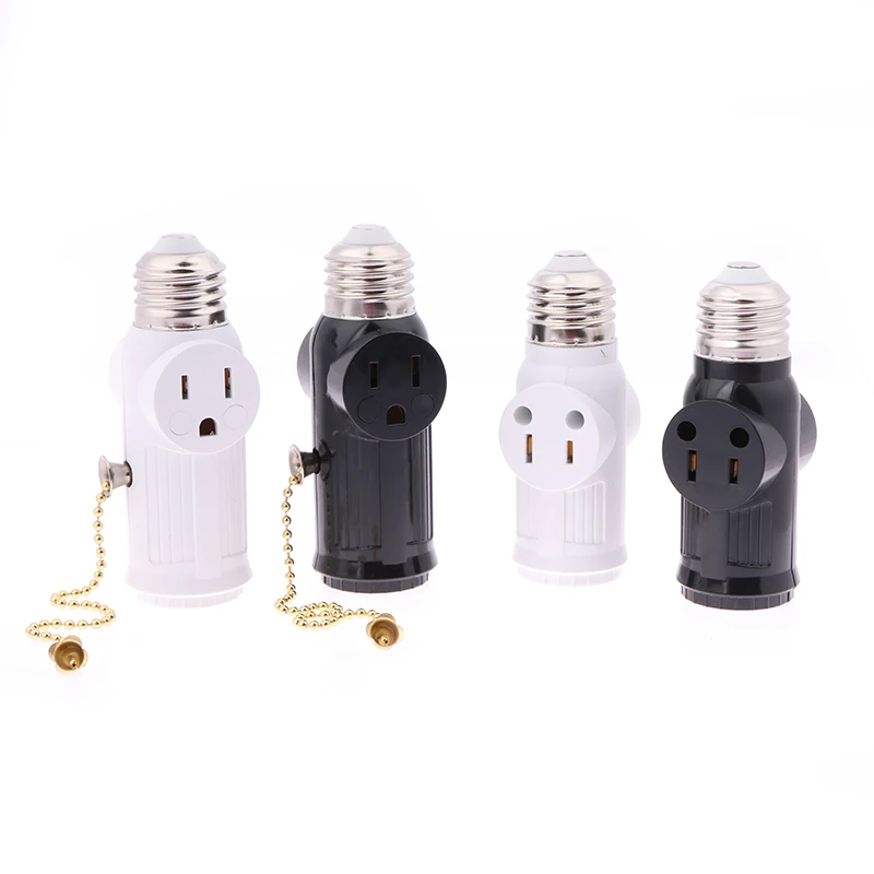 

1pc White Black US Power Plug To E26 To US Bulb Adapter Lamp Holder Base Socket Light Pull Chain Switch America Conversion