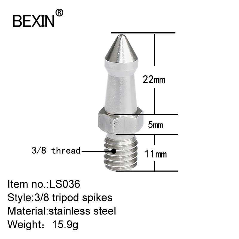 3/8" M8 1/4" Inch Thread Replacement Stainless Steel Monopod Tripod Foot Spike For Bogen Manfrotto Gitzo Benro RRS Tripod Stand