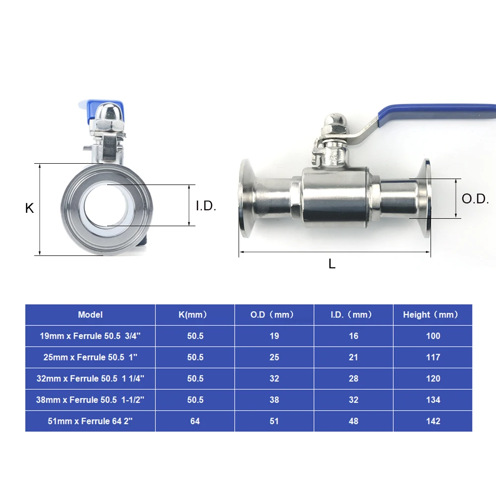 304 Stainless Steel Sanitary Ball Valve Straight Through 3/4