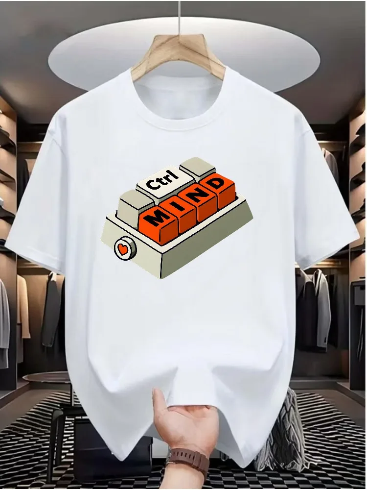 T-shirt décontracté à col rond en coton avec motif clavier Ctrl Mind pour hommes, cadeau pour programmeurs, techniciens, fans de jeux vidéo, vêtements décontractés d'été