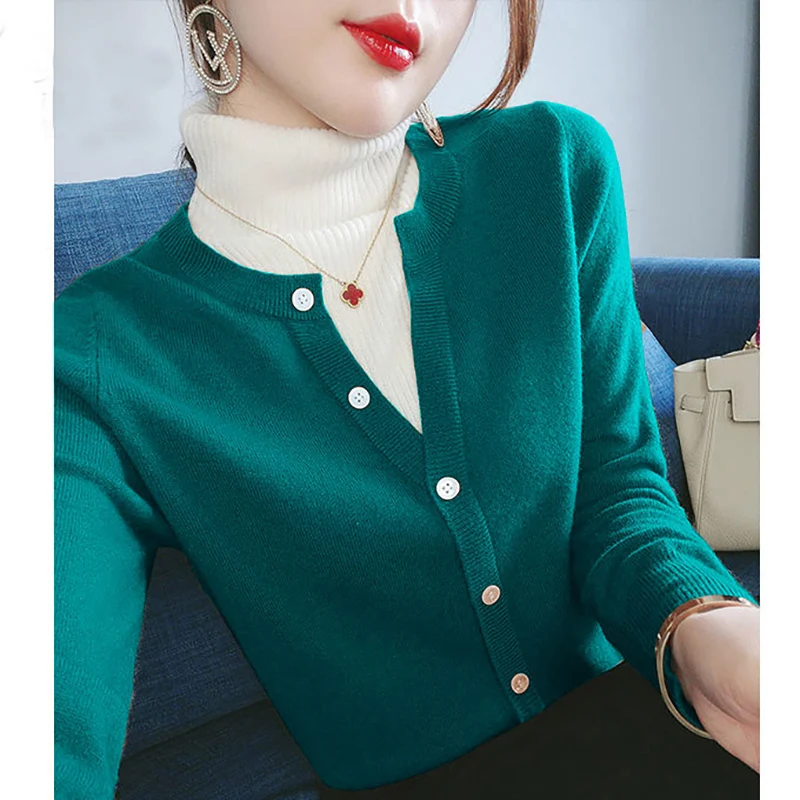 

Fashion Knitted Button Spliced Fake Two Pieces Sweaters Women's Clothing 2023 Autumn Winter Loose Casual Pullovers Korean Tops