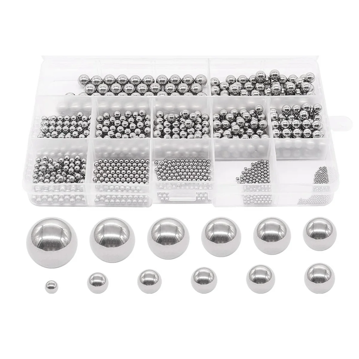 600Pcs 12 Size Stainless Steel Precision Steel Balls 1-8mm Metric Bicycle Bearing Balls Assortment Kit Mixing Balls