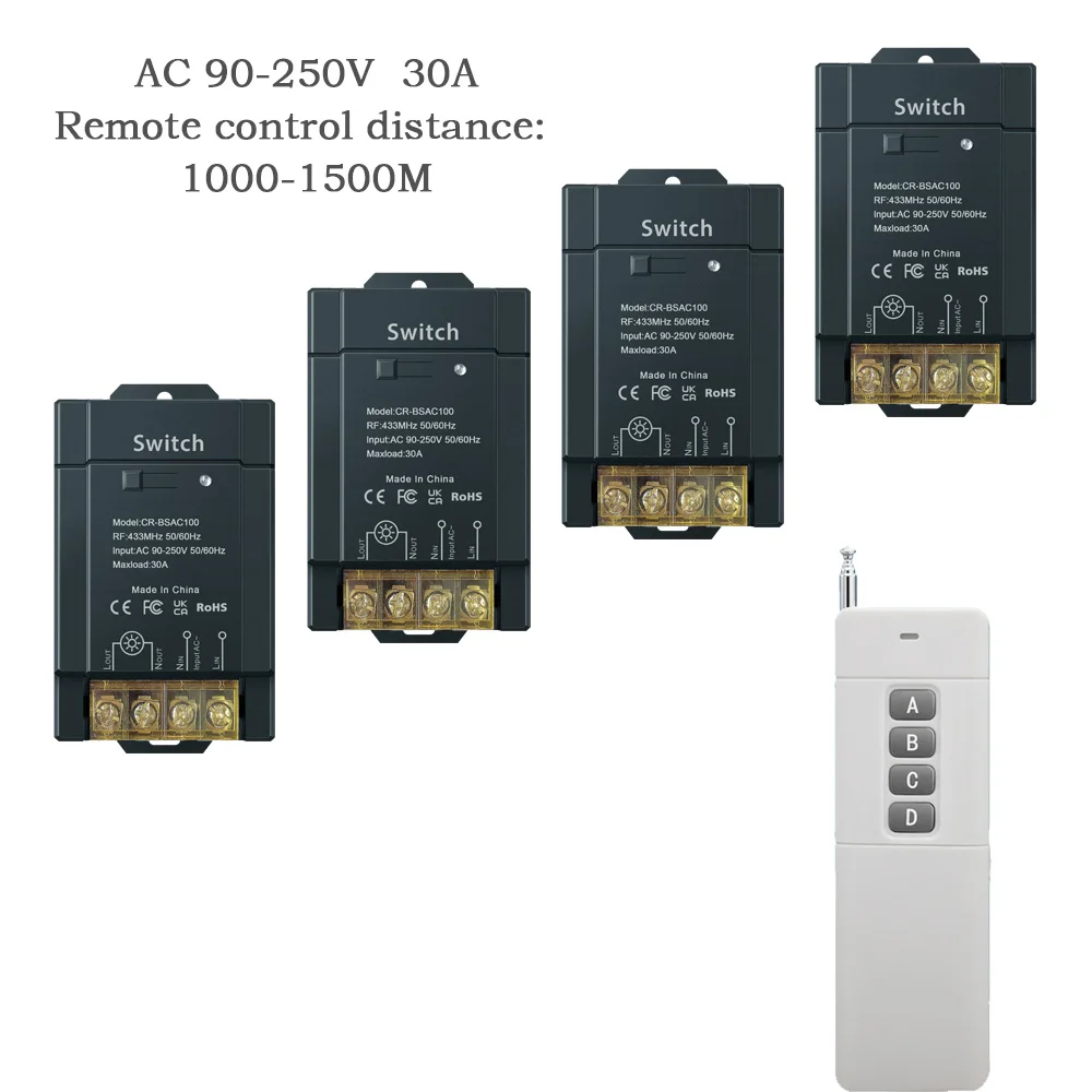 

COLOROCK 30A High-power Wireless Switch RF433 Remote Control DIY Device Wide Voltage AC 90-250V Wide Application